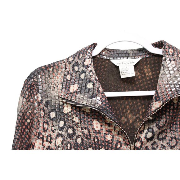 Exclusively Misook Full Zip Jacket Cardigan Large Sequin Animal Print Art Disco - Picture 4 of 10